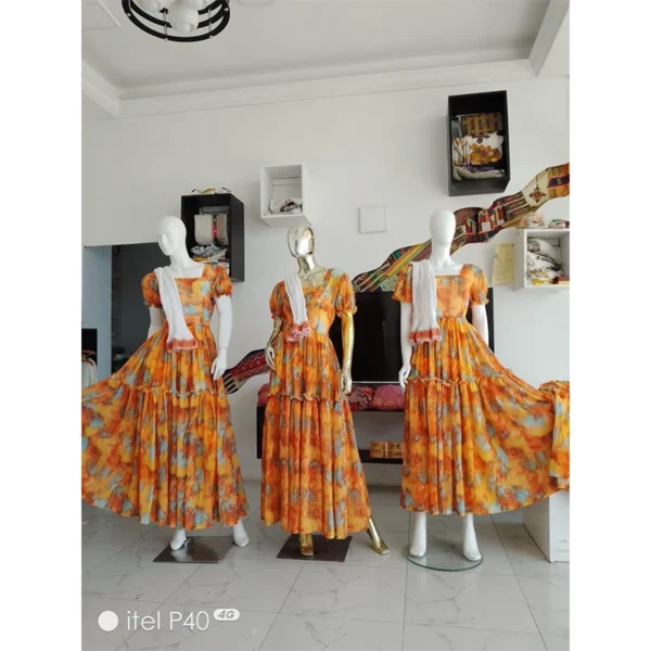 Sunset Orange Floral Tiered Maxi Dress