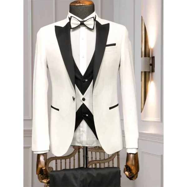 Ivory White Three-Piece Shimmer Tuxedo Suit